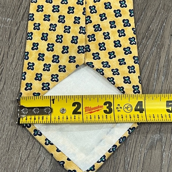 Polo Ralph Lauren Toe Made by Hand Yellow Geometric Navy Accent Designer Tie - Picture 9 of 12